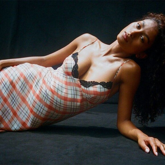 Realisation Par Karlie Dress in Summer Check XS -NWT- $260- Silk Maxi Slip Dress - Picture 4 of 9